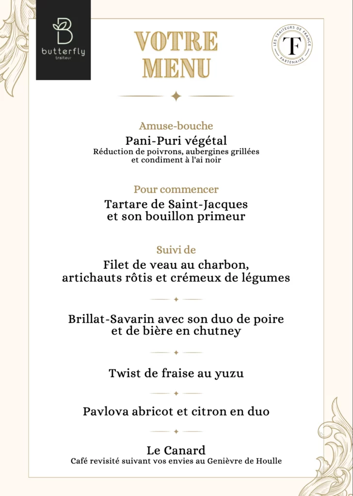 menu buterfly traiteur