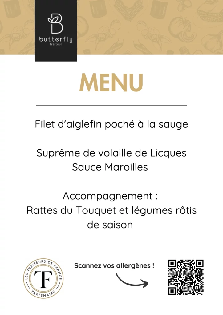 menu buterfly traiteur